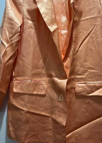 Bej Parlak Saten Kadın Blazer Ceket
