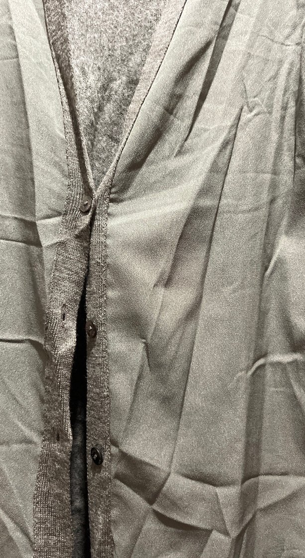 Uzun Kollu Gri Keten Hırka - Görsel 2