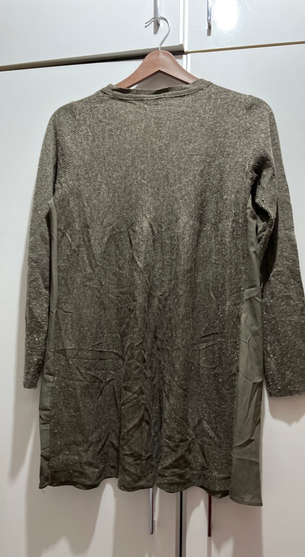 Uzun Kollu Gri Keten Hırka - Görsel 3