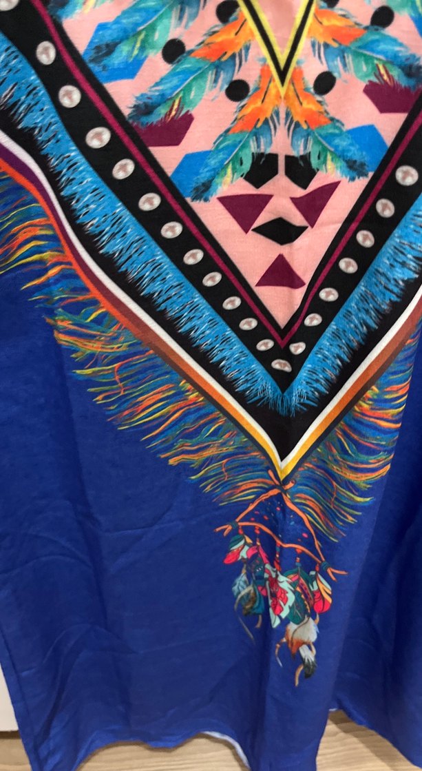 Renkli Püsküllü Bohem V Yakalı Kadın Tunik , elbise - Görsel 2