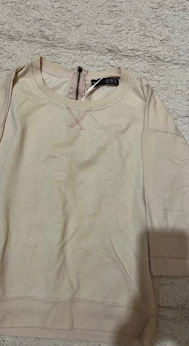 Bej Kadın Uzun Kollu Keten Sweatshirt - Görsel 2