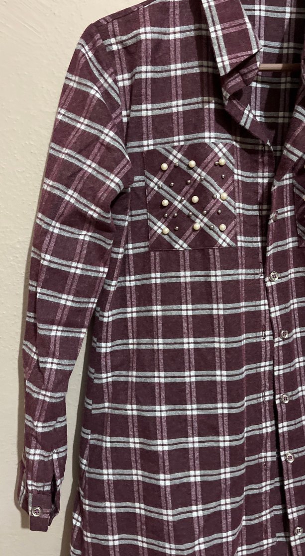 Bordo Ekose Uzun Kollu Gömlek - Görsel 2