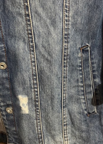 Kadın Mavi Düğmeli Denim Ceket - Görsel 3