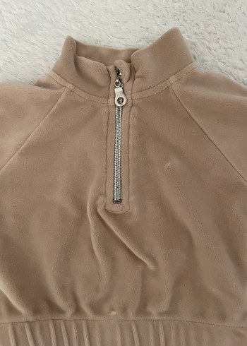 9-12 Ay Beden camel Renk Kız Çocuk Bej Yarım Fermuarlı Sweatshirt