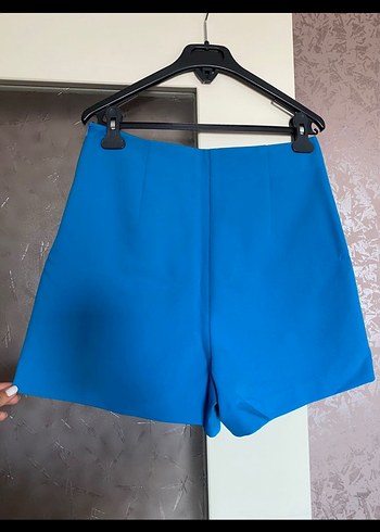 Zara Düğmeli Mini Yüksek Bel Mavi Şort