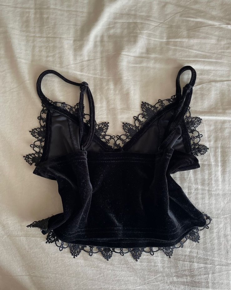 Y2k Goth grunge kadife dantelli bluz - Görsel 2