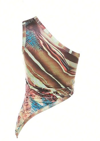 Y2k Asimetrik desenli bohem bluz - Görsel 4