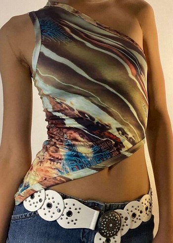 Y2k Asimetrik desenli bohem bluz - Görsel 3