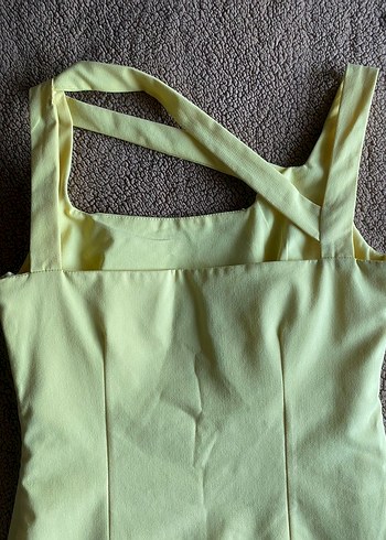 omuz detaylı sarı elbise - Görsel 5