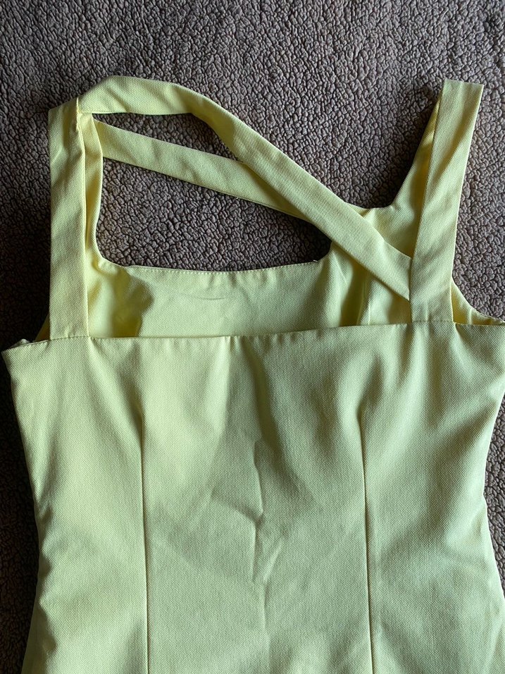 omuz detaylı sarı elbise - Görsel 5