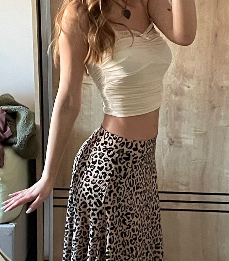 Leopar Desenli Asimetrik Vintage Midi Etek - Görsel 2