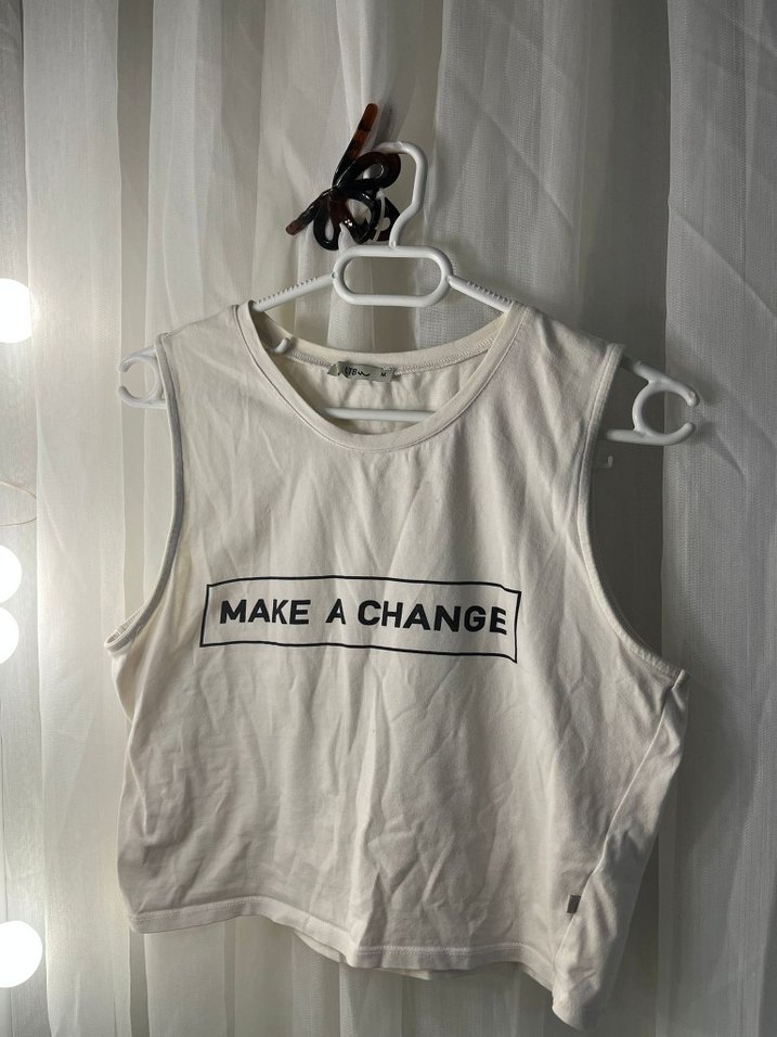 Beyaz Baskılı Kadın Kolsuz Tişört - Görsel 3