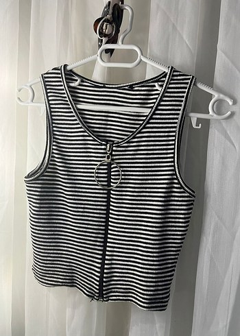 Fermuarlı Zebra Desenli Kısa Triko Yelek - Görsel 3