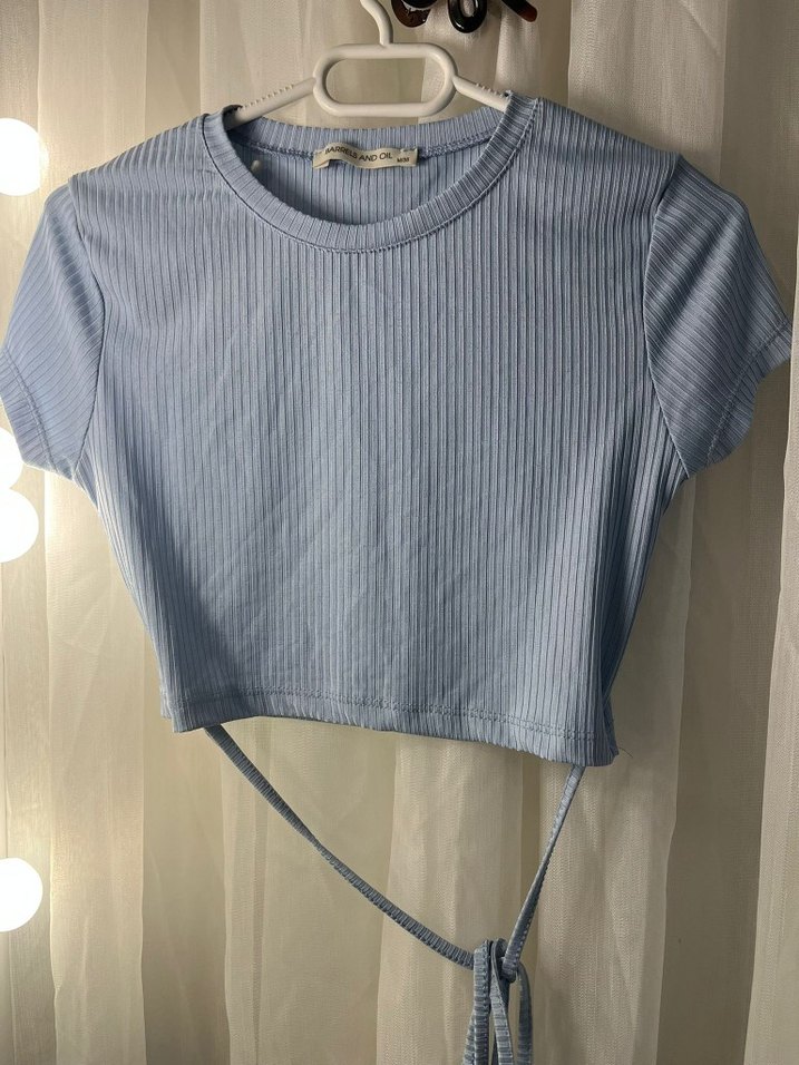 Kadın Gri Triko Crop Top - Görsel 2
