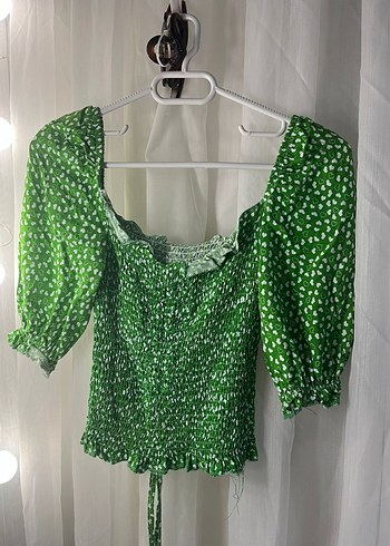 Yeşil Leopar Desenli Kısa Kollu Bluz - Görsel 2