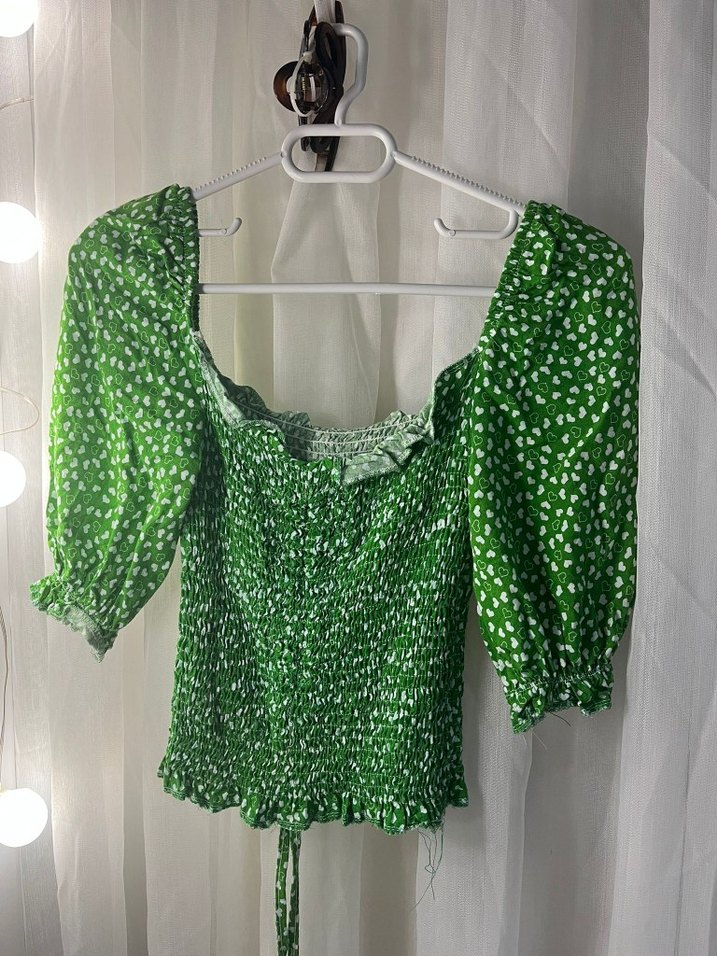 Yeşil Leopar Desenli Kısa Kollu Bluz - Görsel 2