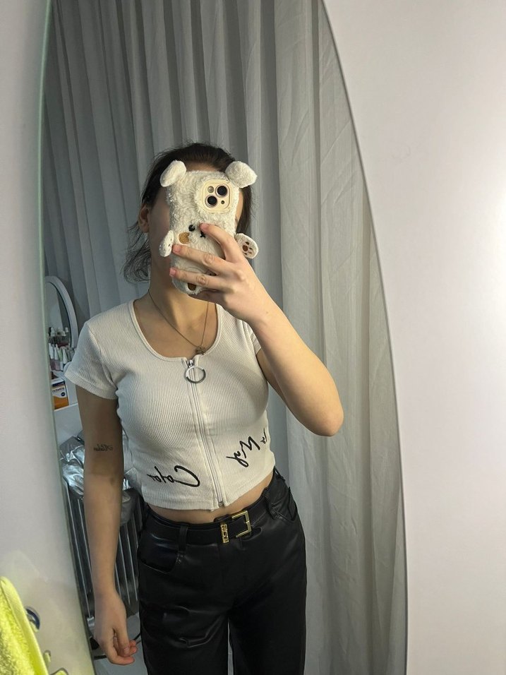 Kadın V Yaka Kısa Kollu Keten Gömlek - Görsel 3