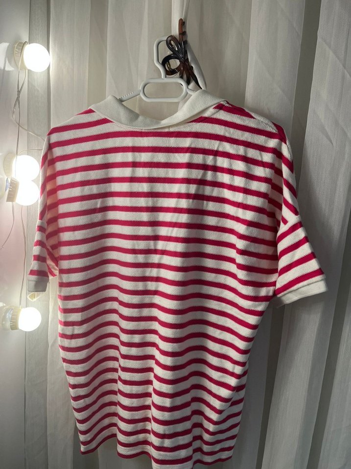 Pembe Çizgili Örgü Pamuklu Kadın Gömlek - Görsel 2