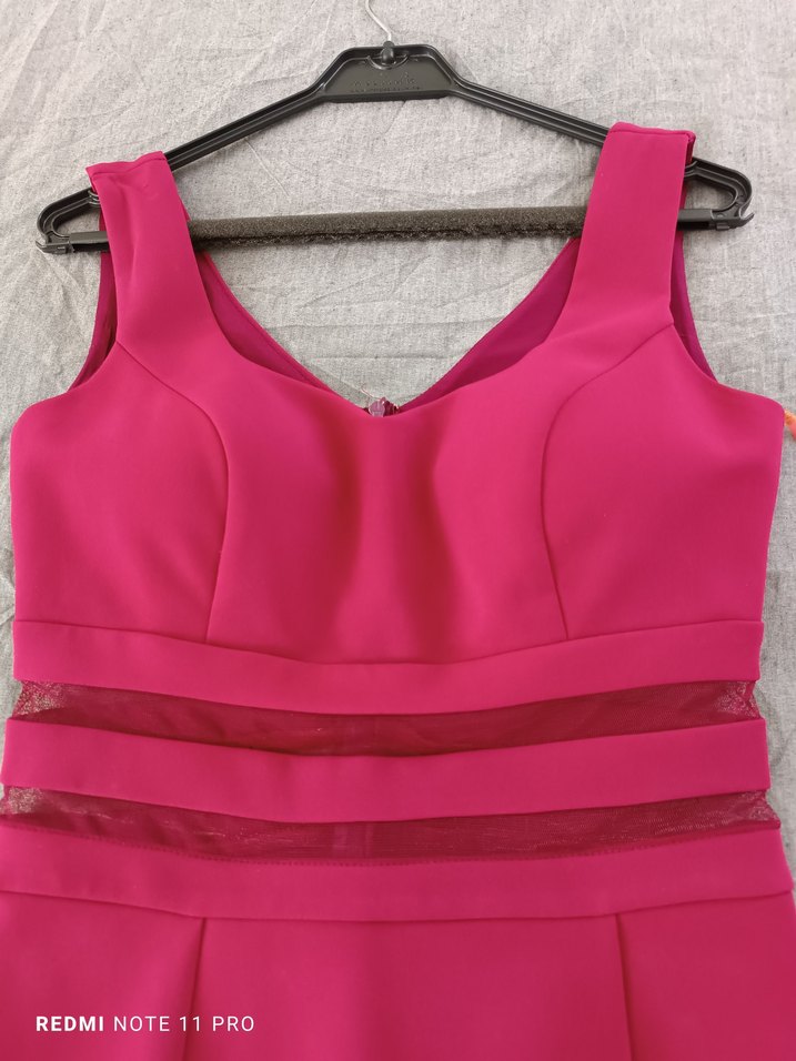 Pembe V Yakalı Midi Abiye Elbise - Görsel 2