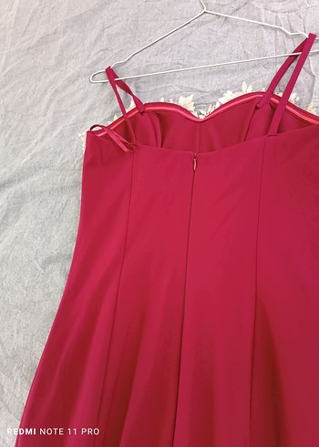 Bordo Uzun Drapeli Straplez Abiye Elbise - Görsel 3