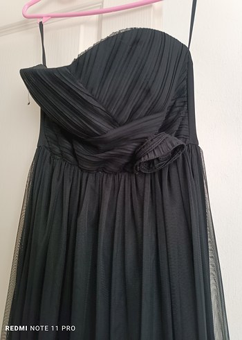 Siyah Straplez Uzun Drapeli Gotik Abiye - Görsel 2