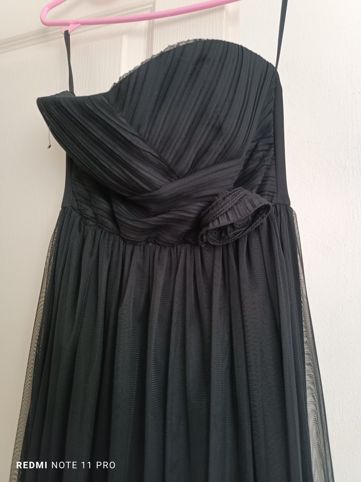 Siyah Straplez Uzun Drapeli Gotik Abiye - Görsel 2