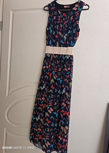 Renkli Kelebek Desenli Kemerli Yazlık Elbise - Görsel 2