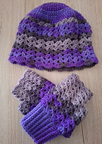 Bohem Mor Örgü Eldiven ve Bere Seti - Görsel 2