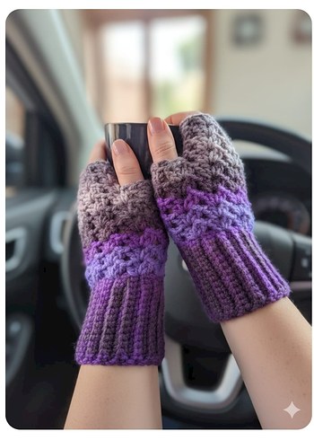 Bohem Mor Örgü Eldiven ve Bere Seti - Görsel 5