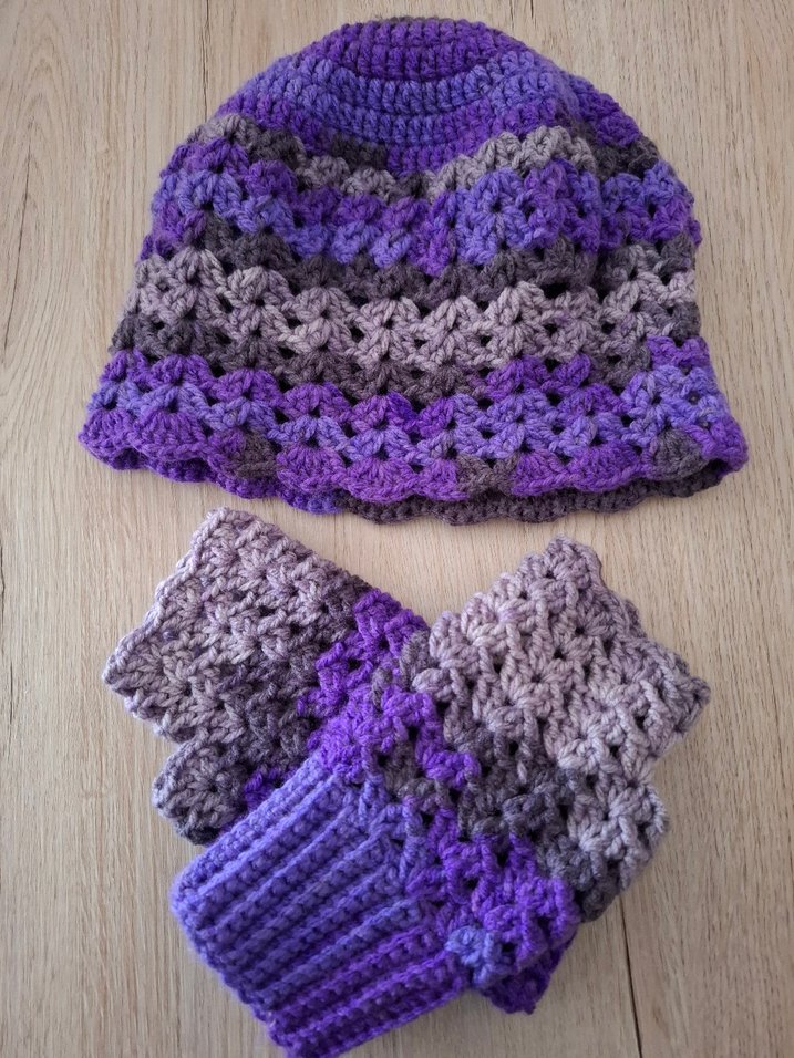 Bohem Mor Örgü Eldiven ve Bere Seti - Görsel 2