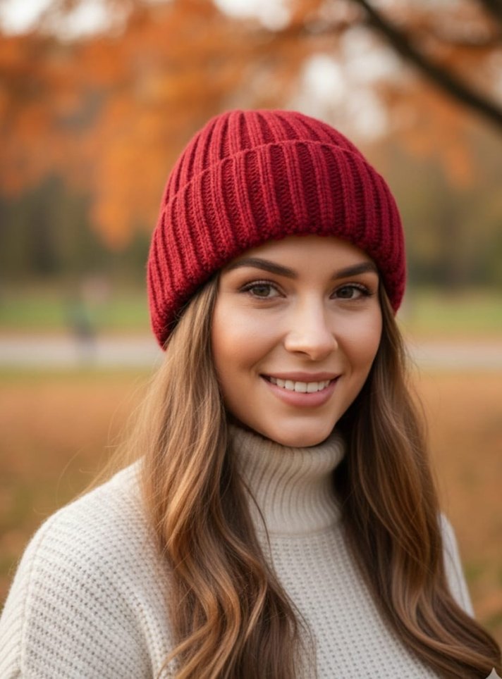 Bordo Örgü Kadın Bere - Görsel 2