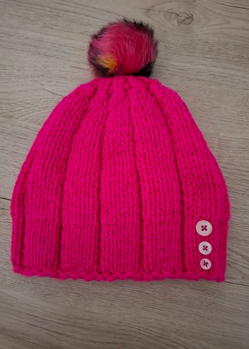 Pembe Örgü Yün Kadın Bere - Görsel 2