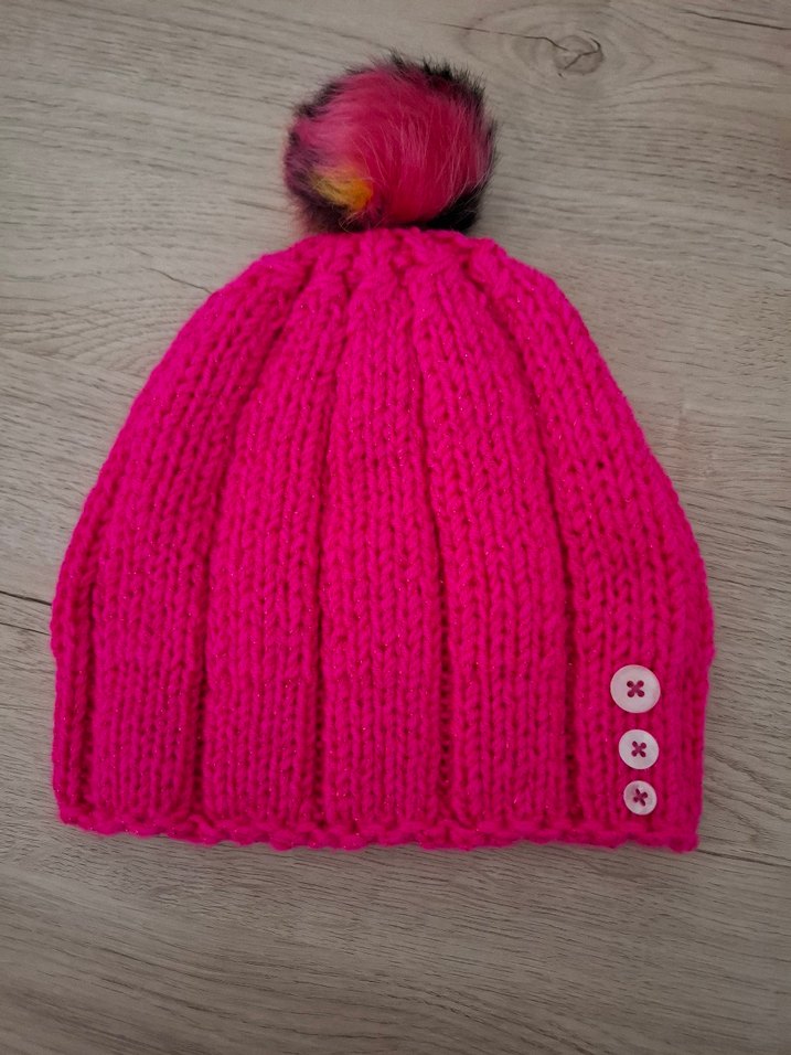 Pembe Örgü Yün Kadın Bere - Görsel 2