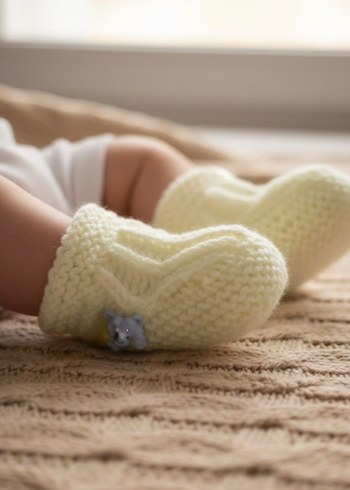 Açık yeşil Örgü Bebek Patik - Görsel 3