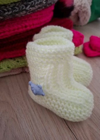 Açık yeşil Örgü Bebek Patik - Görsel 5