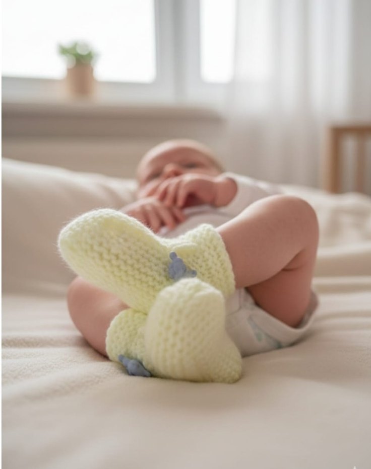 Açık yeşil Örgü Bebek Patik - Görsel 2