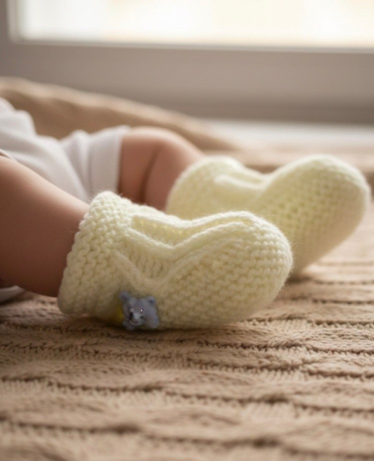 Açık yeşil Örgü Bebek Patik - Görsel 3