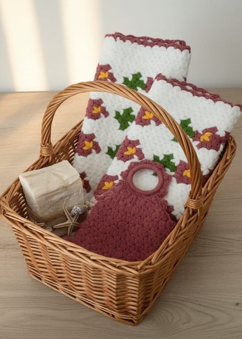 El Örgüsü Çiçek Desenli Banyo lifi - Görsel 3