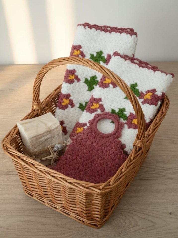 El Örgüsü Çiçek Desenli Banyo lifi - Görsel 3