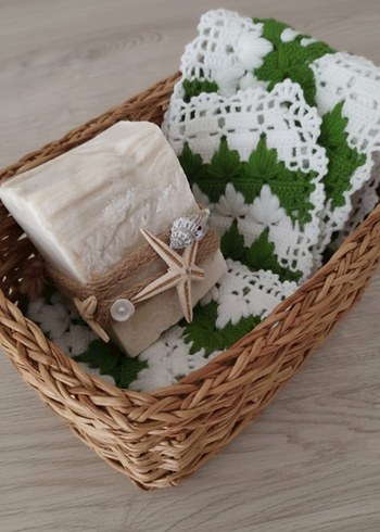 Yeşil Beyaz El Örgüsü Banyo lifi - Görsel 3