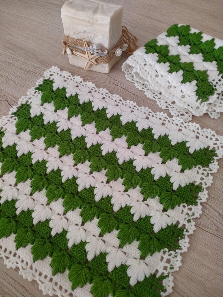 Yeşil Beyaz El Örgüsü Banyo lifi - Görsel 2