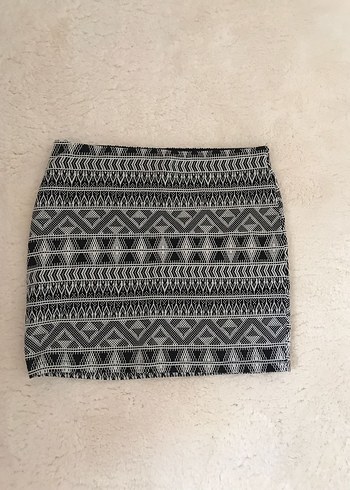 m Beden gri Renk Bershka Bohem Desenli Gri Mini Etek