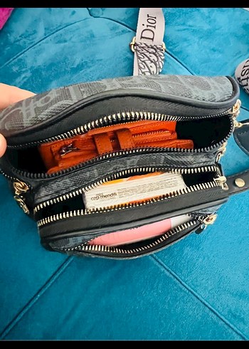 Dior Kemerli Siyah Yılan Desenli Denim Çanta