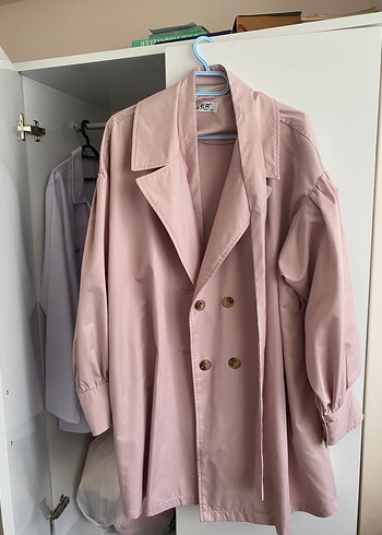 Pembe Midi Düğmeli Kadın Trençkot