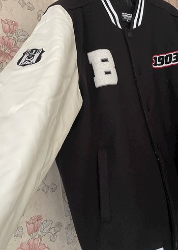 l Beden Düğmeli Siyah Kadın Bomber Ceket