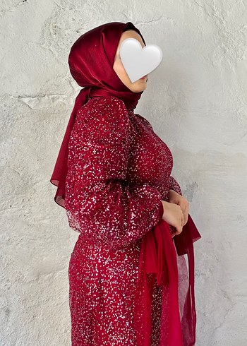 Abiye Bordo Parlak Tesettür Abiye