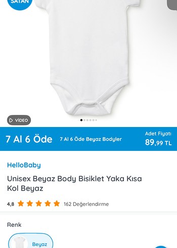 HelloBaby Beyaz Unisex Bebek Body