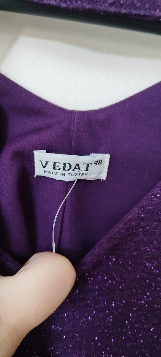 Pelerinli midi boy kendinden taşlı mor abiye - Görsel 2