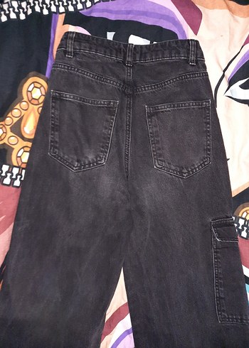 Kadın Siyah Bağcıklı Loose Fit Denim Pantolon - Görsel 2