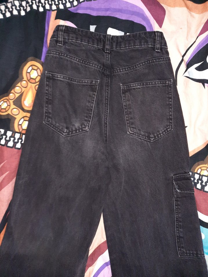 Kadın Siyah Bağcıklı Loose Fit Denim Pantolon - Görsel 2